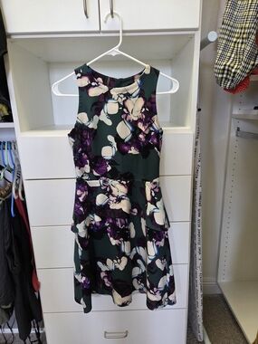 Banana Republic Dark Green Floral Fit-and-Flare Mini Dress